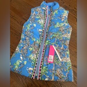 NWT LILLY PULITZER Deanne Reversible Down Vest Blue Thistle Tiger Queen XXS